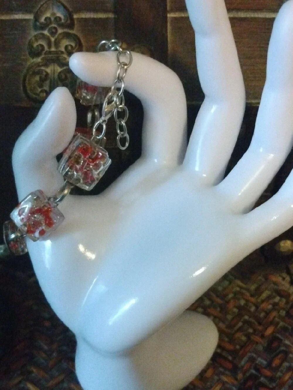 Red Cube Resin Link Bracelet - Women Jewelry size 6